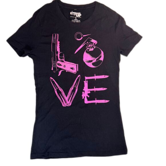 Ranger Up Love is All You Need Graphic T-shirt, Women's Small, Black, Pink - Picture 1 of 5